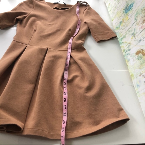 ZARA Woman Tan Mini Dress Babydoll Short Sleeve Sunrise Light Academia Size M - Picture 11 of 13